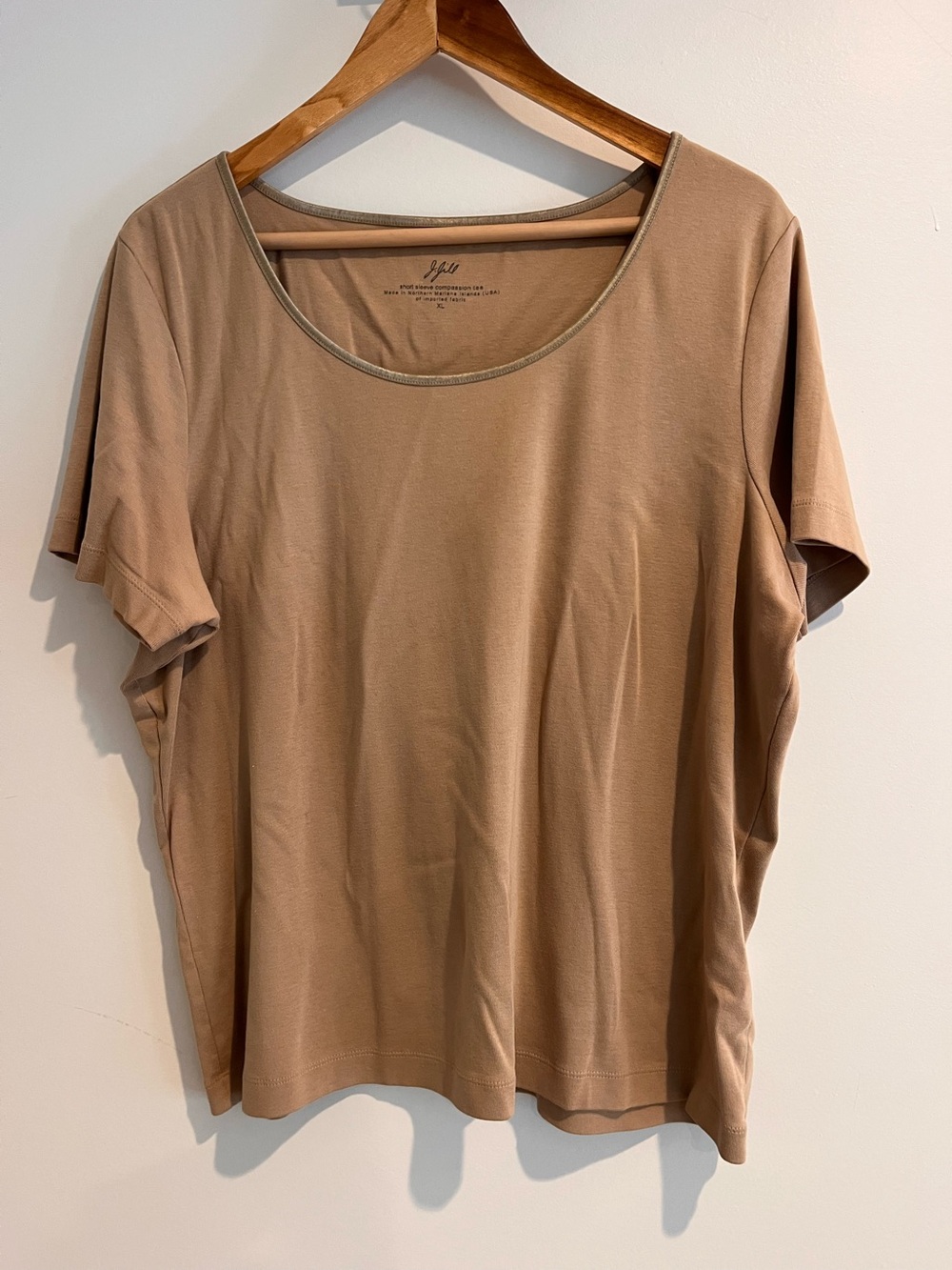 J. Jill XL Tan Light Brown Short Sleeve Compassion Tee T Shirt Top Cotton Scoop